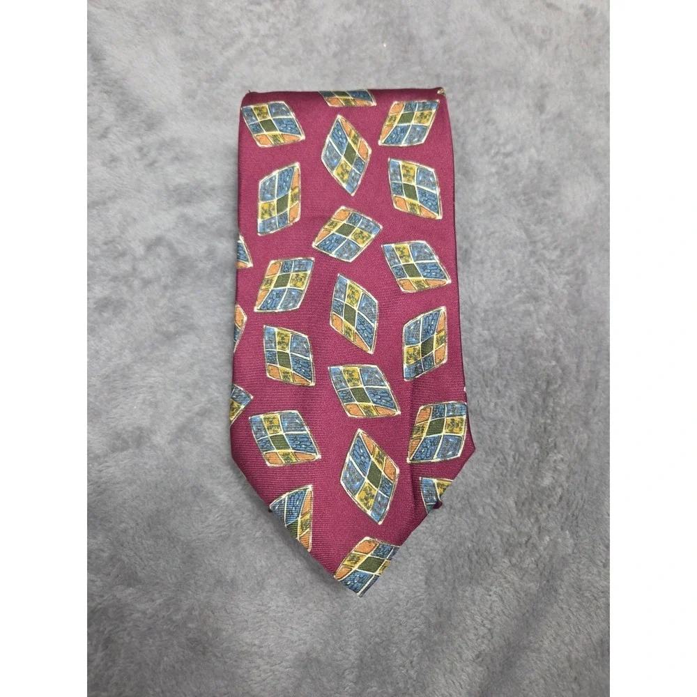 Vintage Jos. A.‎ Bank Geometric Silk Tie Burgundy Classic Retro CEO Boss